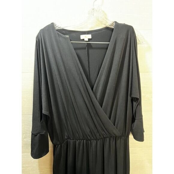 Women's Elasticated Waist Long Sleeve Wrap Jumpsuit Black Medium - Picture 3 of 6